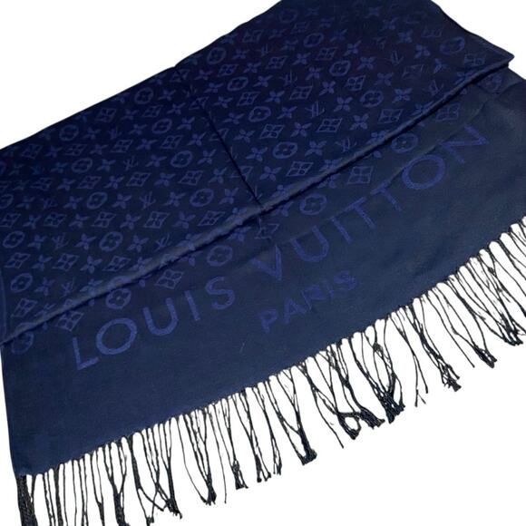 Louis Vuitton Fringed Wool Monogram Scarf 26”x75” - Picture 1 of 3